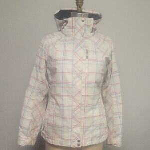 Columbia Women's White and Red Plaid Ski Jacket